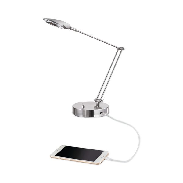 Alera Adjustable LED Task Lamp with USB Port, 11"w x 6.25"d x 26"h, Nickel ALELED900S